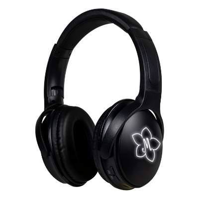 Plastic black headphones branded with your logo.