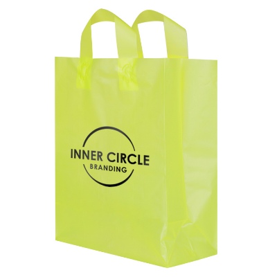 Plastic lime with handles foil stamped recyclable shopper bag personalized.