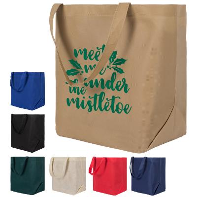 Polypropylene navy tote bag with customized logo and matching bottom insert.